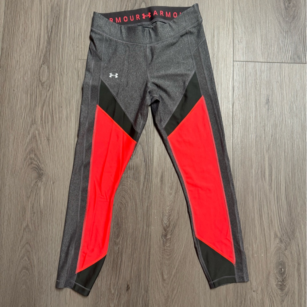 Under Armor Heat Gear Women Size Medium M Compression Leggings Gray and Orange